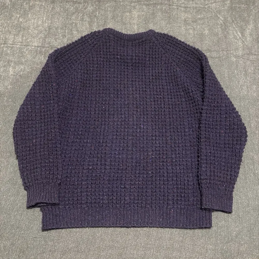 VINTAGE Inishowen Men Sweater L Blue Cable Knit 100% Wool Handloomed Donegal